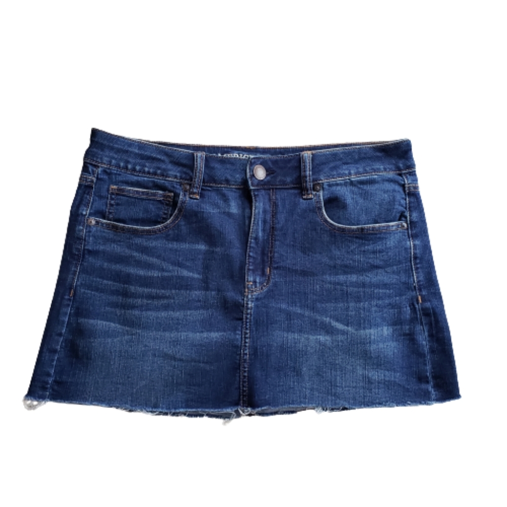 American Eagle Denim Mini Skirt Super Stretch Dark Blue Size 12